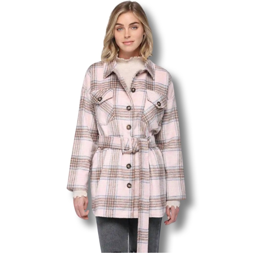 Fate Elle Woods Pink Plaid Belted Shacket